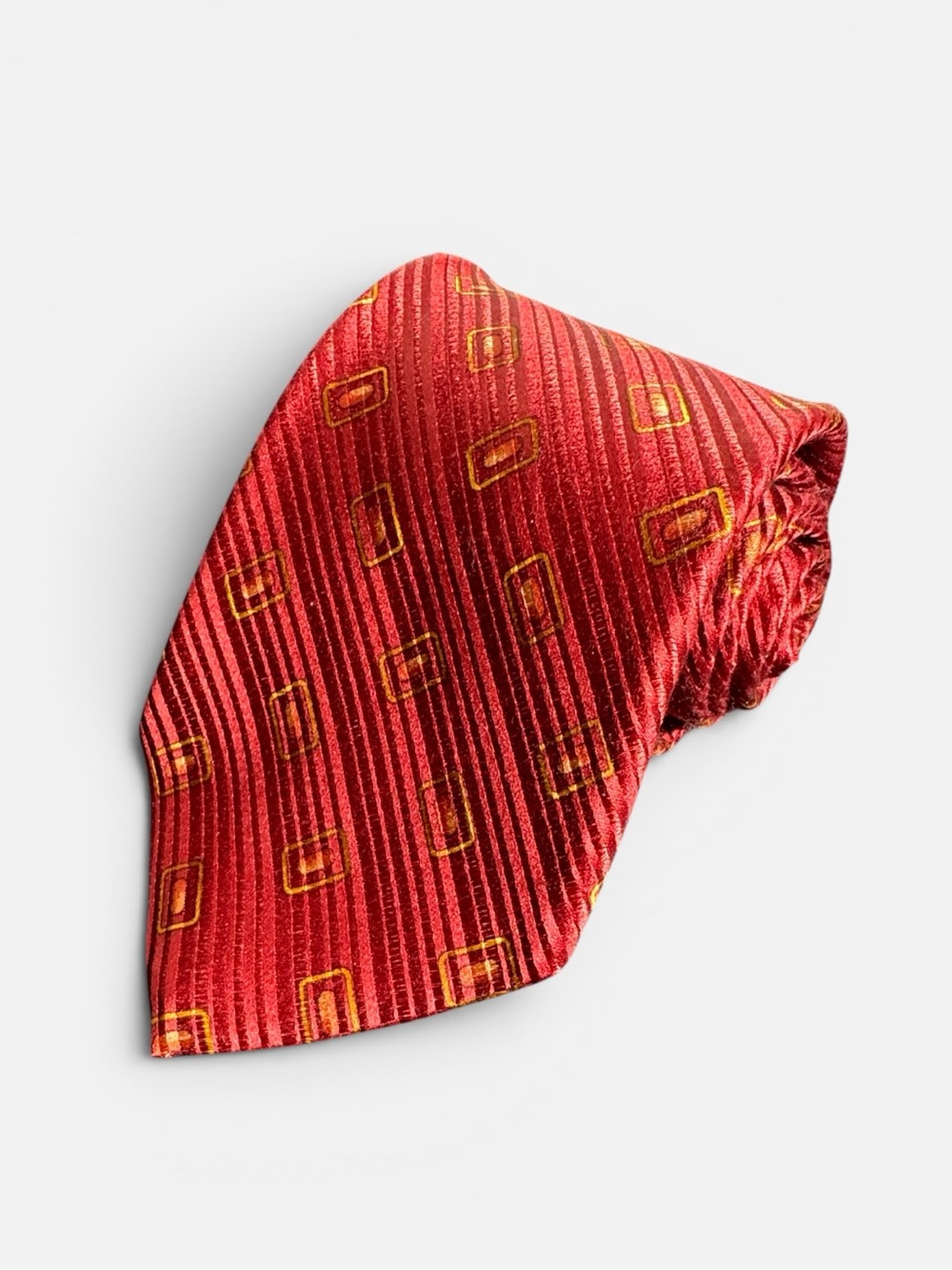 Ermenegildo Zegna mens red geometric pattern 100% silk neck tie EUC